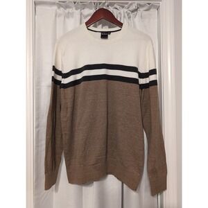 Jake Austin Men's Brown &‎ Ivory Striped Cotton Crewneck Sweater Size XL